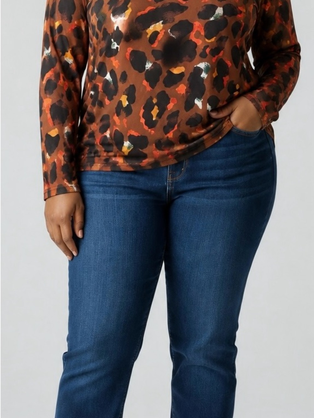SAKURAFIUA Leopard Print Long Sleeve Top Brown and Orange Women’s SZ 1XL NWT